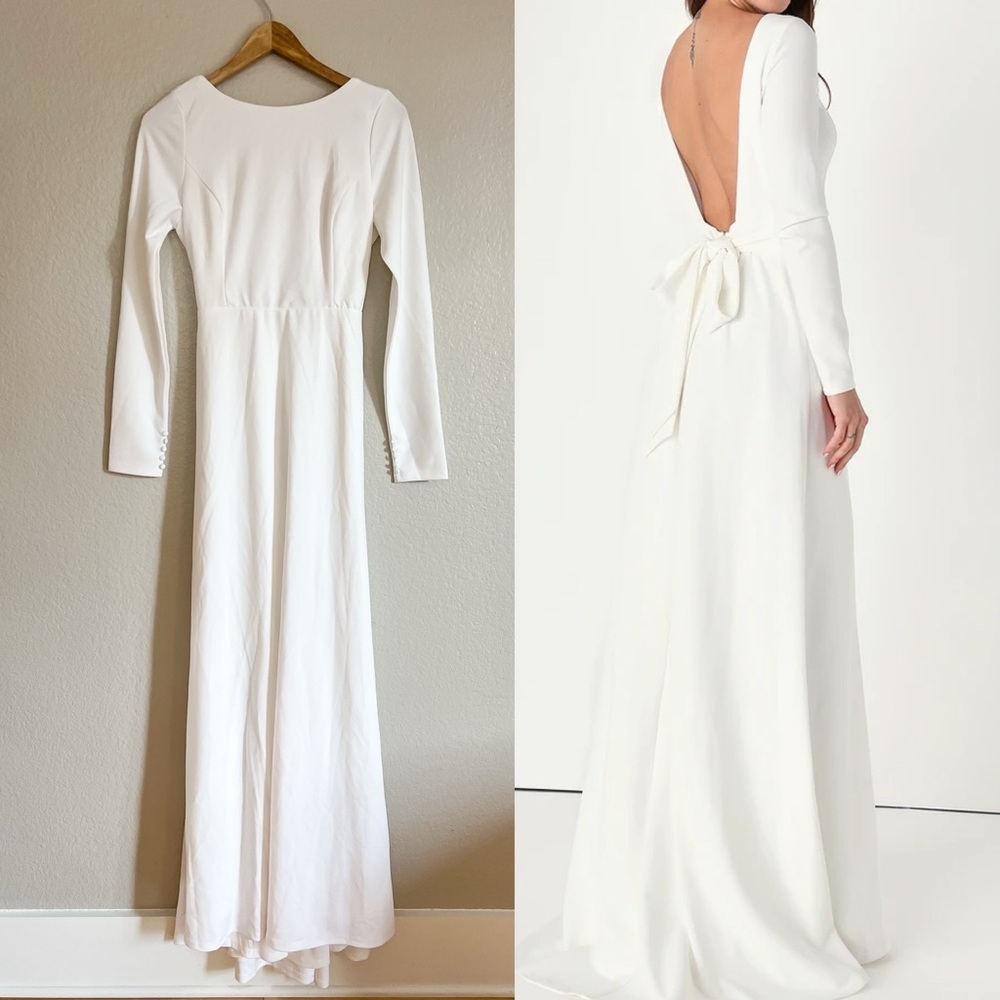 Iconic Love Story White Long Sleeve Backless Maxi Dress